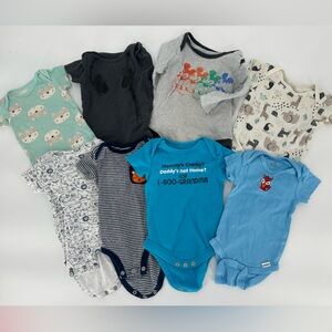Lot of 8 Baby Boy Bodysuits 0-3 Month Blue Gray Mickey Infant Onesie